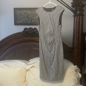 Adrianna Papell Black and White Textured Midi Dress